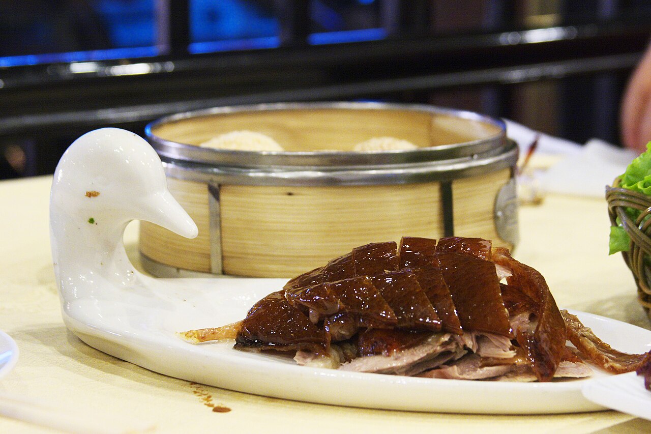 Peking Duck on a plate in a Bianyifang restaurant in Beijing.