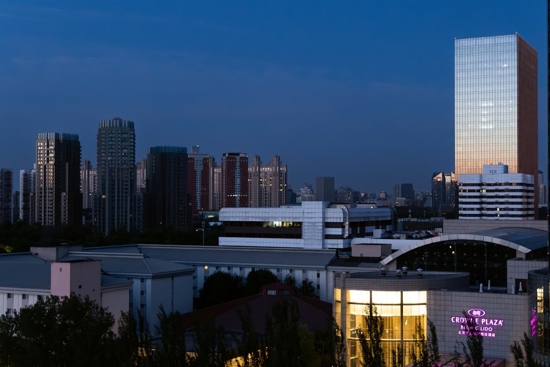 a view of a city skyline at night
