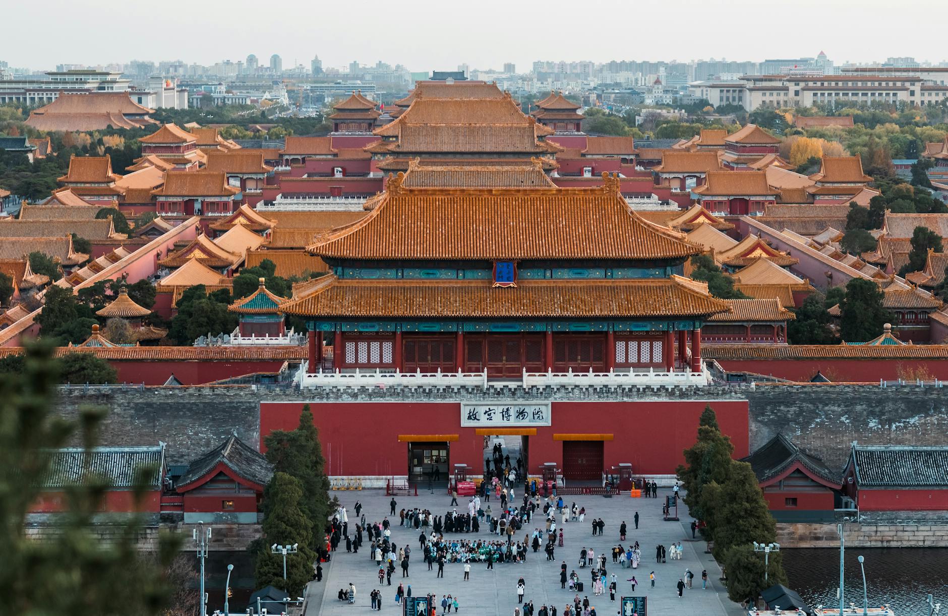 A stunning aerial view of the historic Forbidden City in Beijing, China, showcasing its traditional architecture.