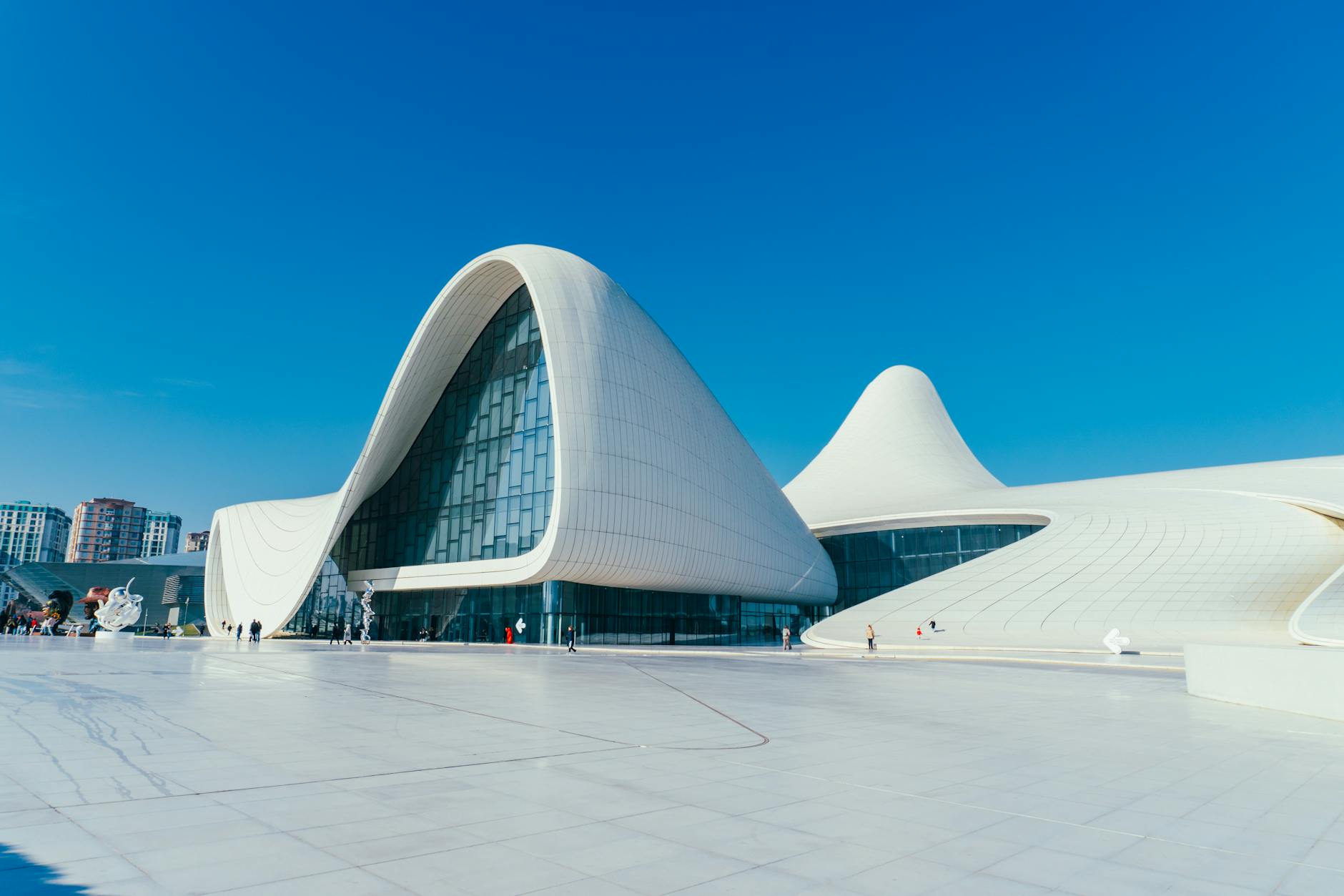 Modern architectural masterpiece, Heydar Aliyev Center in Baku on a clear day.