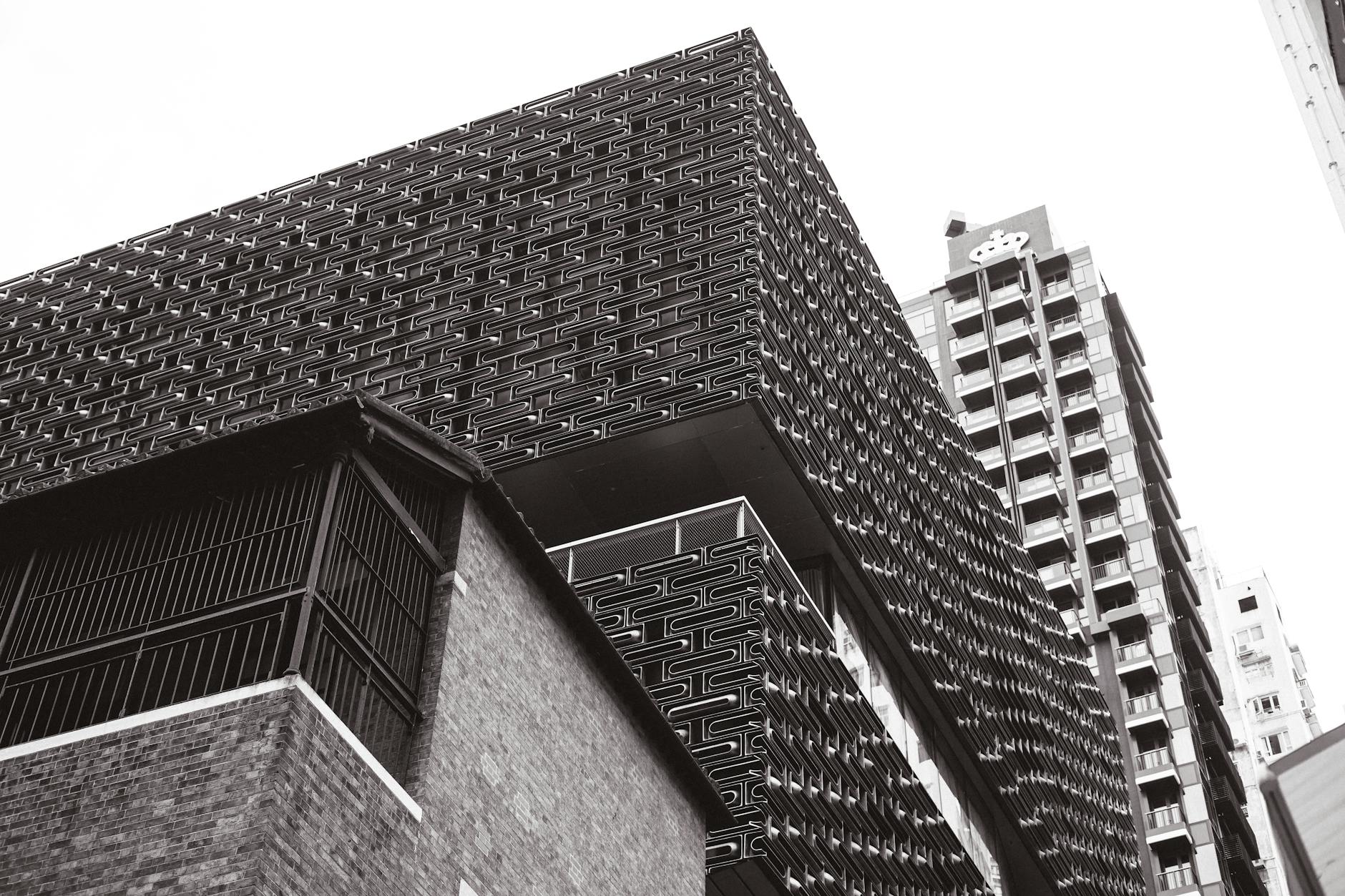 Modern architectural structure with unique facade in Hong Kong Island.