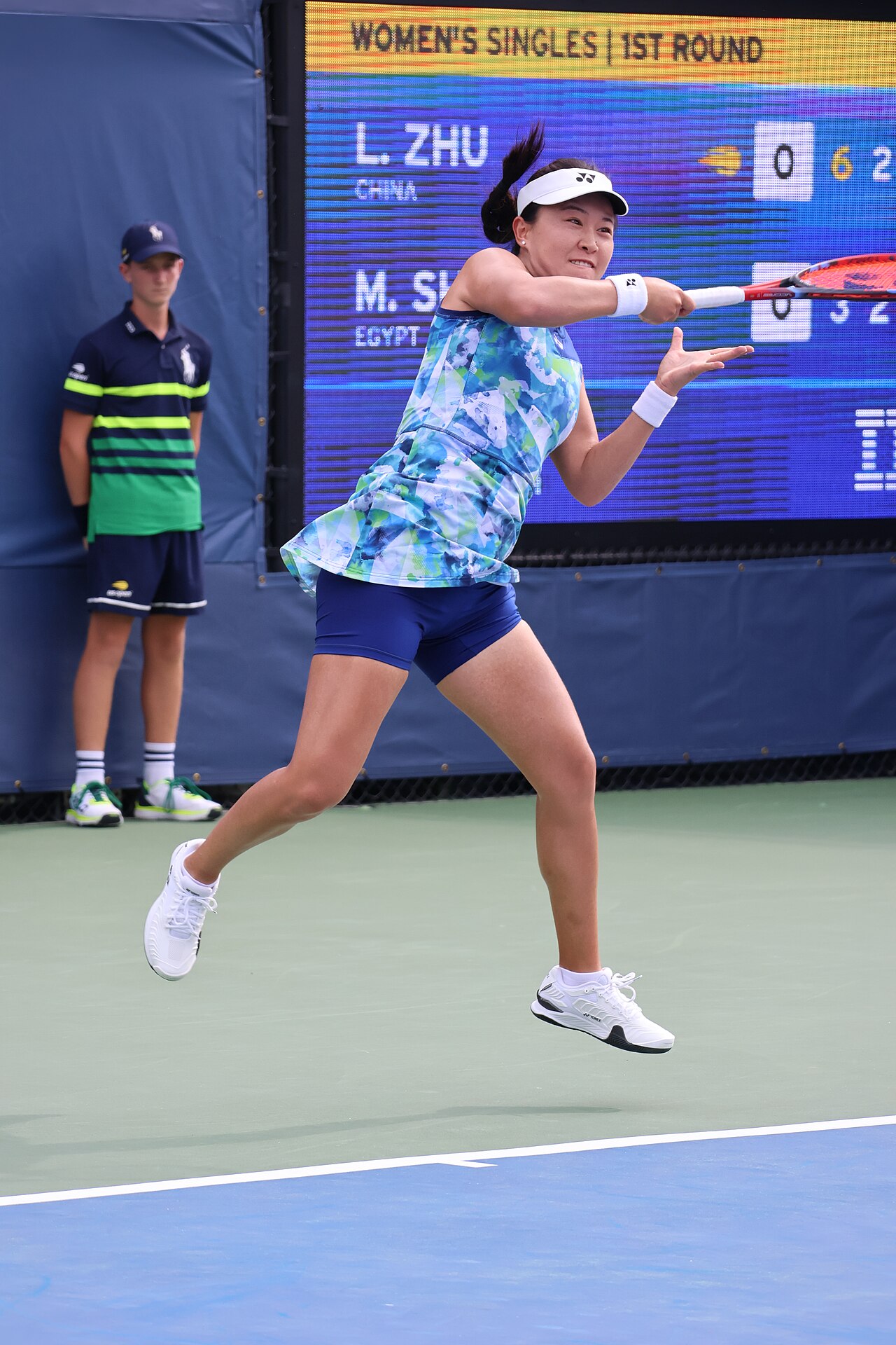 Zhu Lin playing in the first round of the 2023 US Open