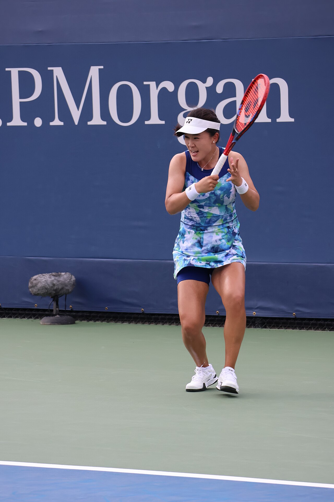 Zhu Lin playing in the first round of the 2023 US Open