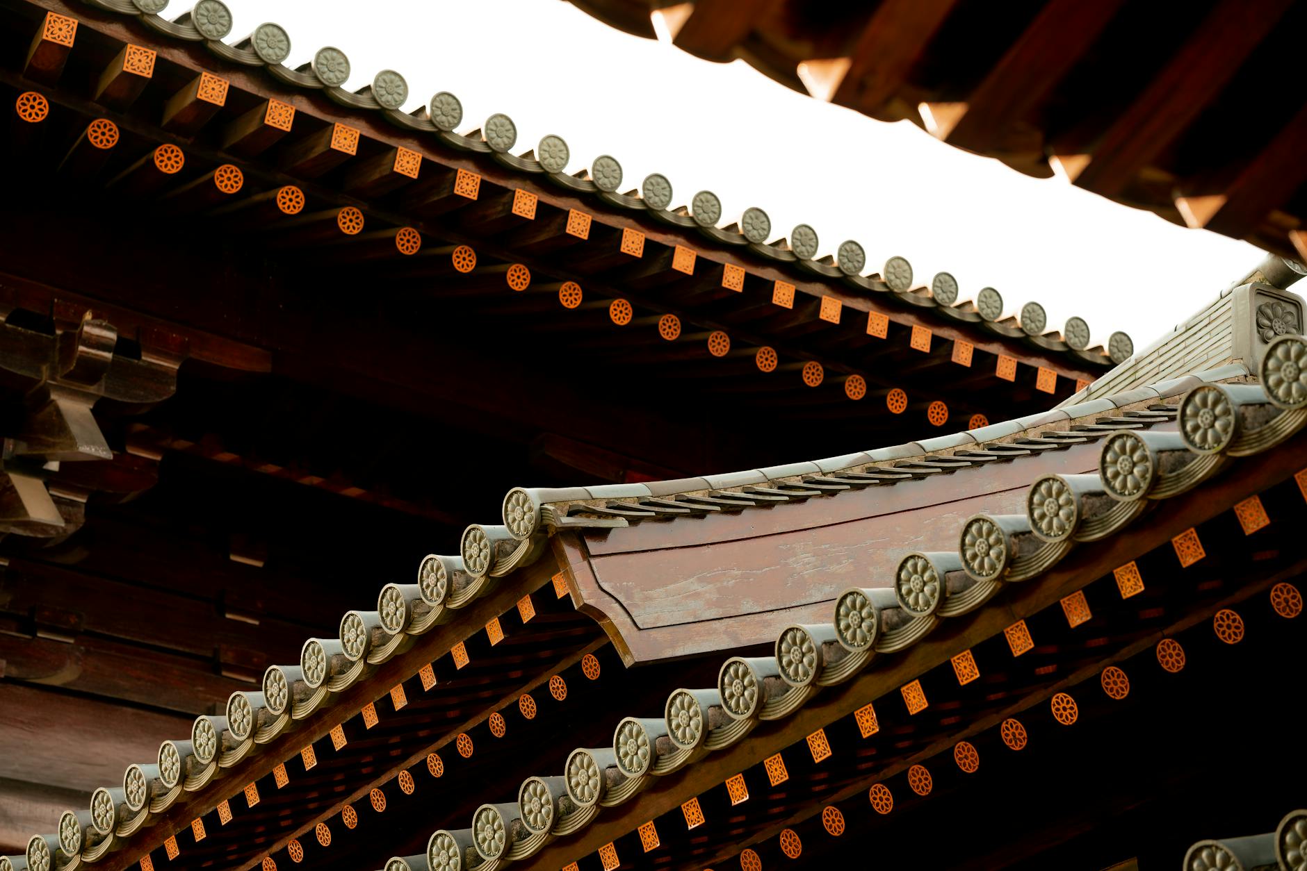 Intricate details of traditional Chinese temple roof eaves, showcasing cultural heritage.