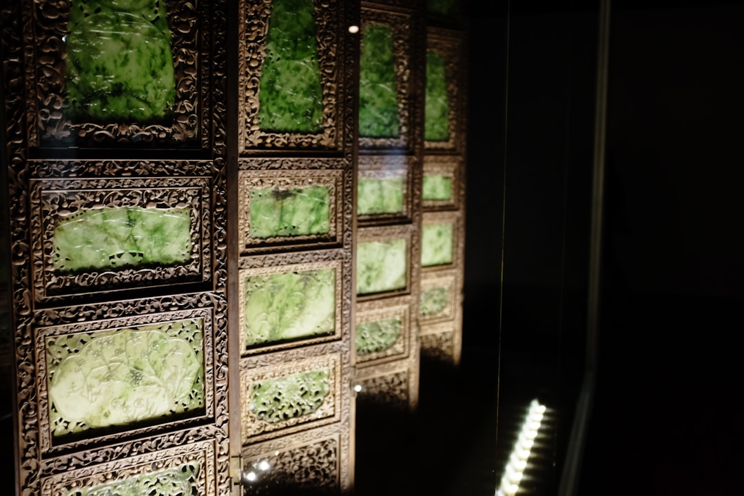 green and brown wooden cabinet