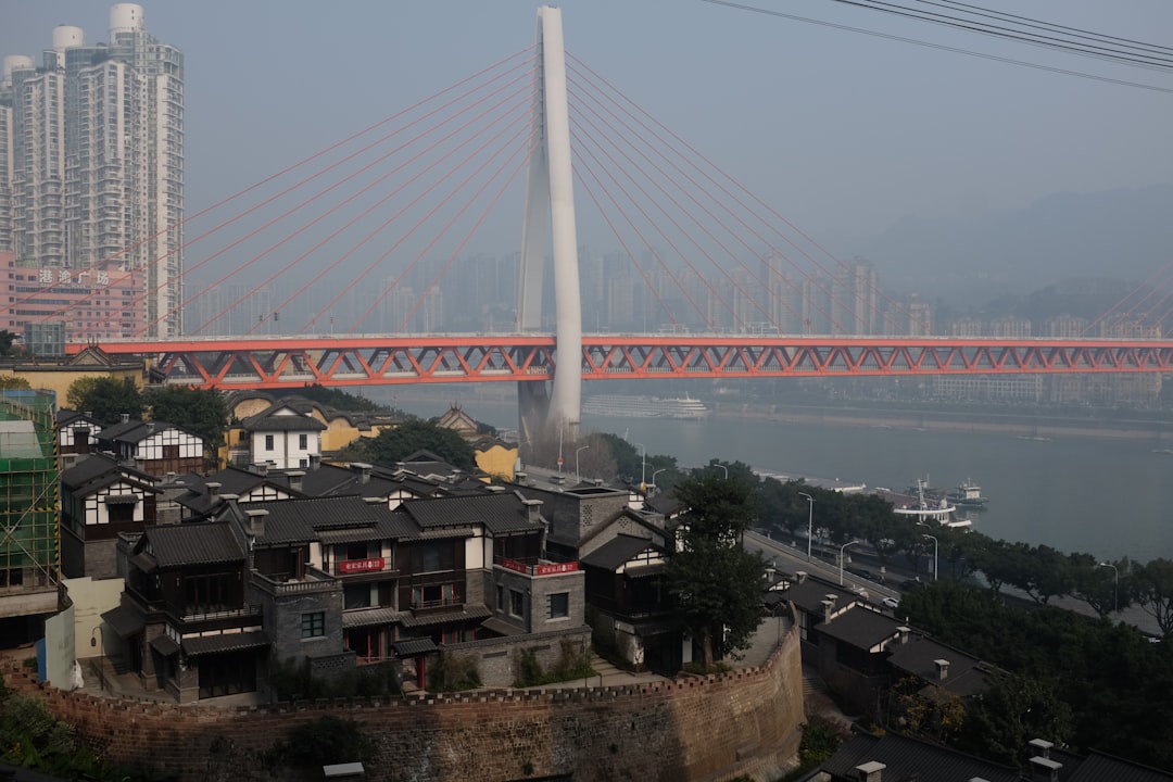 Cityscape with traditional buildings and a bridge