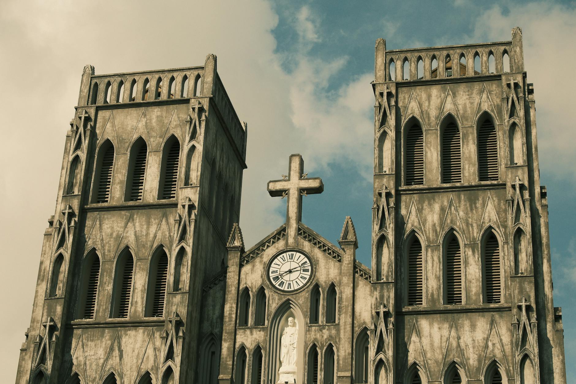 A view of St. Joseph's Cathedral in Beijing, showcasing its Gothic architectural style under a bright sky.