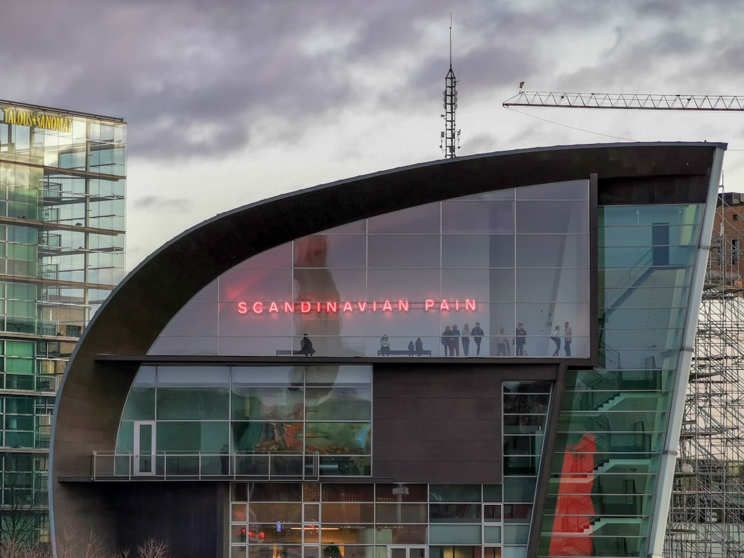 a large building with a sign on the side of it