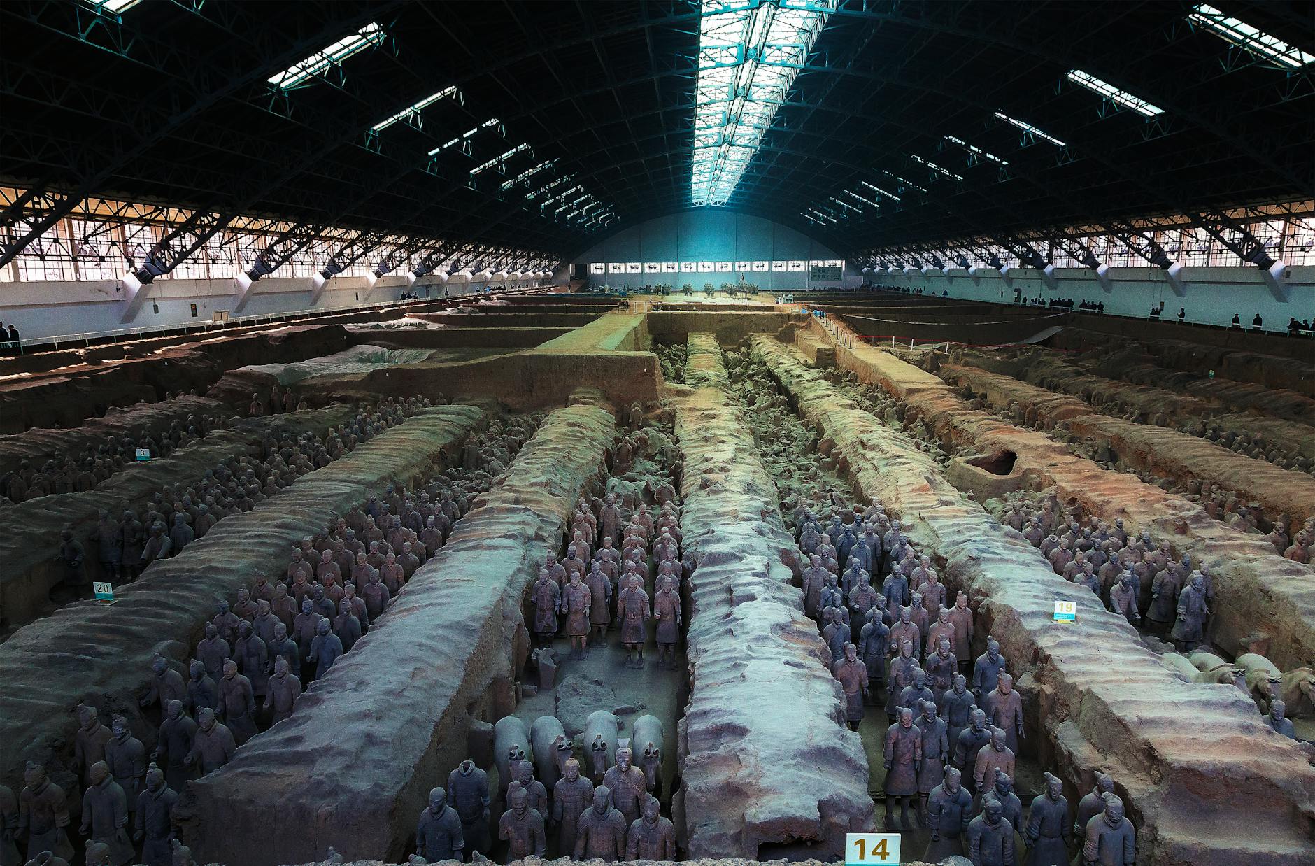 Panoramic view of the Terracotta Army exhibit in Xi'an, China.