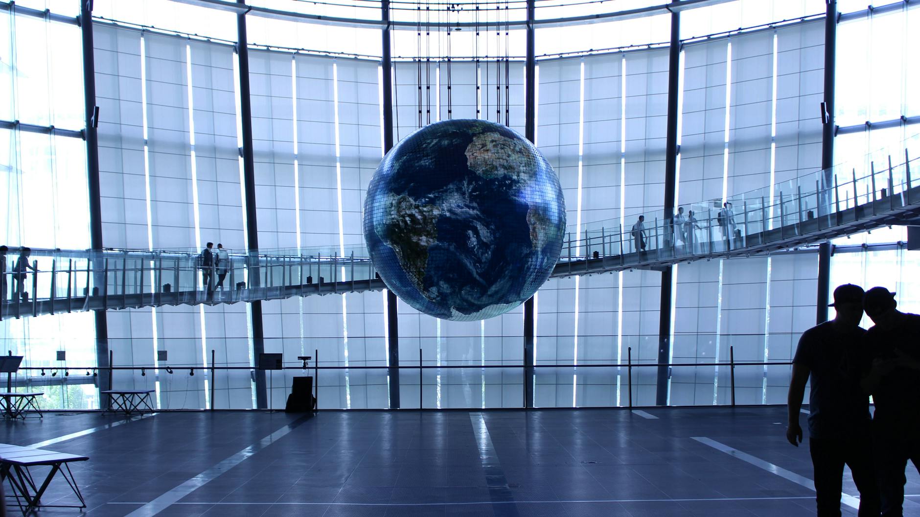 View of Earth model inside Miraikan Museum, Tokyo, Japan.