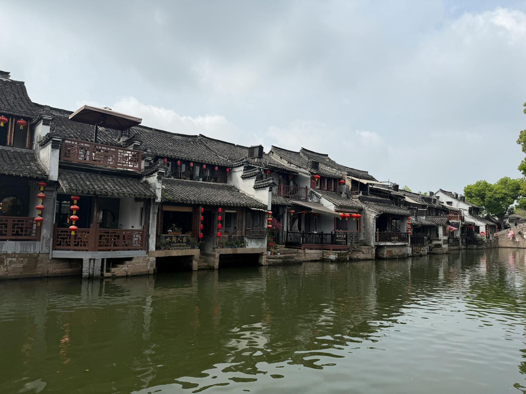 Picturesque view of historic water town architecture in Wuzhen, a famous Chinese destination.