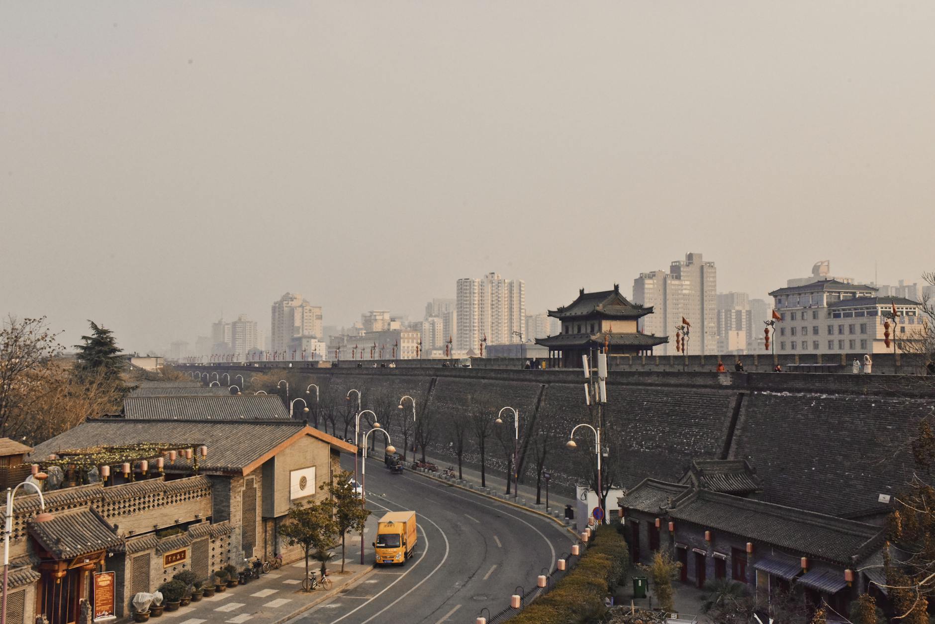 Blending ancient architecture with a modern skyline in Xi'an, China.